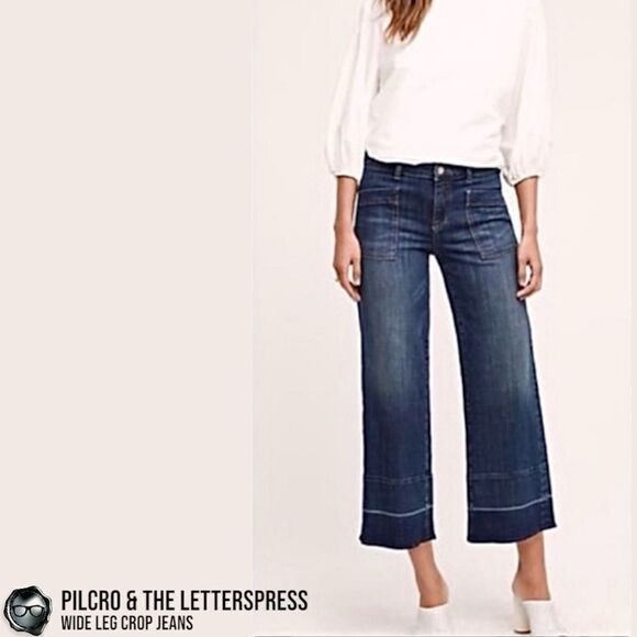 ANTHROPOLOGIE PILCRO & THE LETTERPRESS WIDE LEG CROP SAILOR JEANS SIZE 28 - Picture 2 of 13